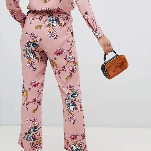 Sofie Schnoor Pull On Wide Leg High Waist Pink Coy Carp Printed Pants L NWT - Picture 2 of 10